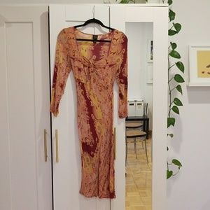Vintage bias sheer rusched paisley midi dress